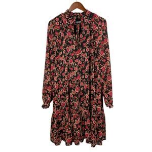Harper 241 Dress Black Pink Floral Long Sleeve Ruffle Knee Length Women's 22W